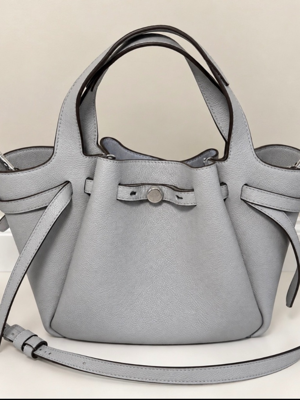 Tory Burch Romy Small Leather Tote - Light Granite